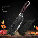 Stainless Steel Chef Knife Set with Knife Cover Case Sheath 8 Pcs  Cleaver Slicing Damascus Veins  Survive  Kitchen Knives Set