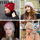 FURTALK Wintermütze für Damen, Beanie-Mütze mit Fleecefutter, Herren, Damen, gestrickte Wintermütze für Damen, Mädchen, Rot, Schwarz, Weiß, Rosa, Grau