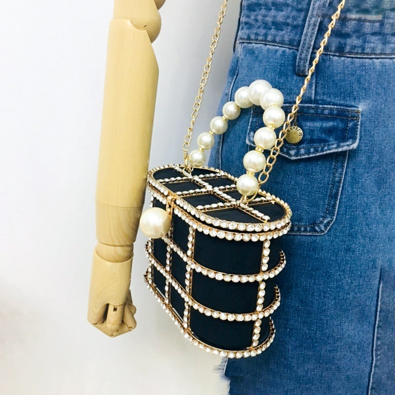 Diamonds Basket Evening Clutch Bags Women 2019 Luxury Hollow Out Preal Beaded Metallic Cage Handbags Ladies Wedding Party Purse