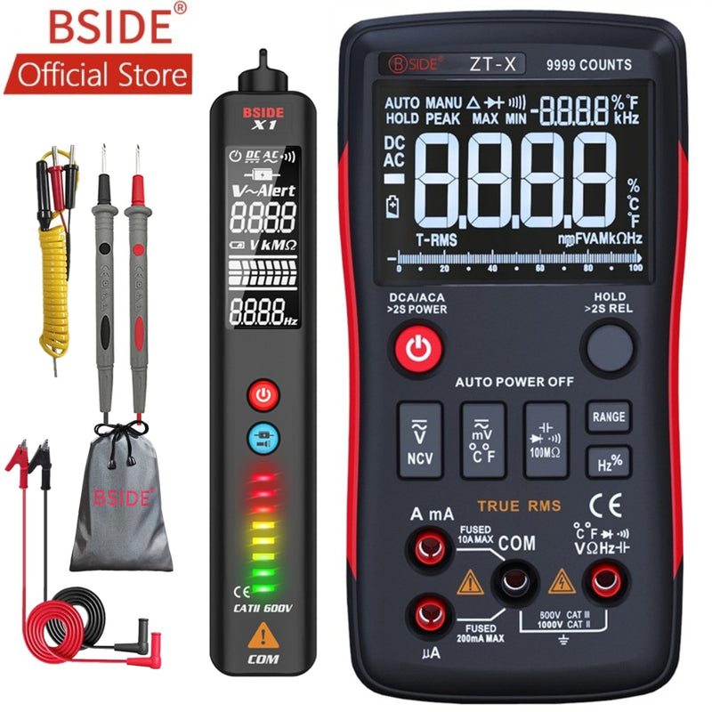 BSIDE ZT-X True RMS Digital Multimeter 3-Line Triple Display 9999 Counts AC/DC Voltage Temperature Capacitance Tester DMM ZT301