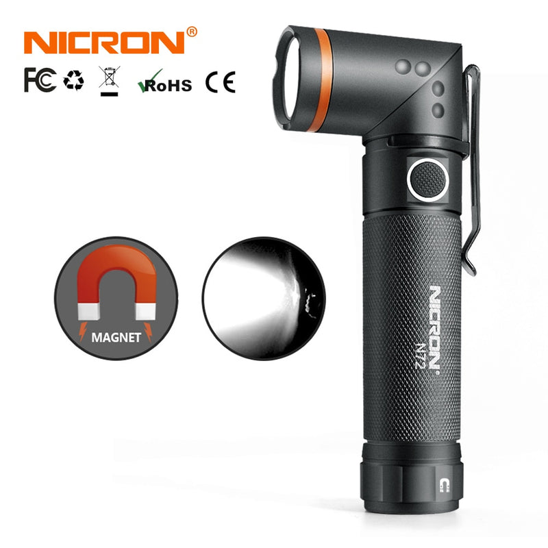 NICRON White / UV Light LED Flashlight N72 / N72-UV 90 Degree Twist Waterproof 800LM 18650 / AAA Battery Magnet LED Torch Light