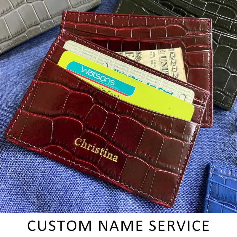 Custom Name Monogram Luxury Genuine Leather Men Wallet Card Holder Crocodile Pattern Gift for Girlfriend Boyfriend Friend Her
