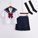 Cute Sailor suit Long sleeve JK School uniform sets for girls White shirt and dark blue pleated skirt suits Student Cosplay