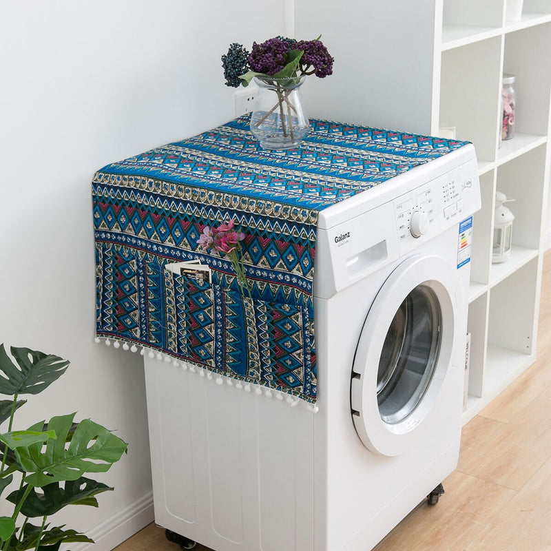 Cubierta de refrigerador geométrica gris de lino, cubierta de polvo de una sola puerta, tambor abierto doble para jardín, toalla para lavadora, paño para el hogar