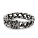 Fongten Vintage Skull Cuban Link Chain Bracelet For Men Punk Skeleton Stainless Steel Charms Curb Mens Bracelets Viking Jewelry