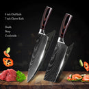 Stainless Steel Chef Knife Set with Knife Cover Case Sheath 8 Pcs  Cleaver Slicing Damascus Veins  Survive  Kitchen Knives Set