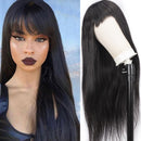 Brazilian Long Straight Wig with Bangs Human Hair Wig 150% Density Full Machine Wig with Bang for Black Women