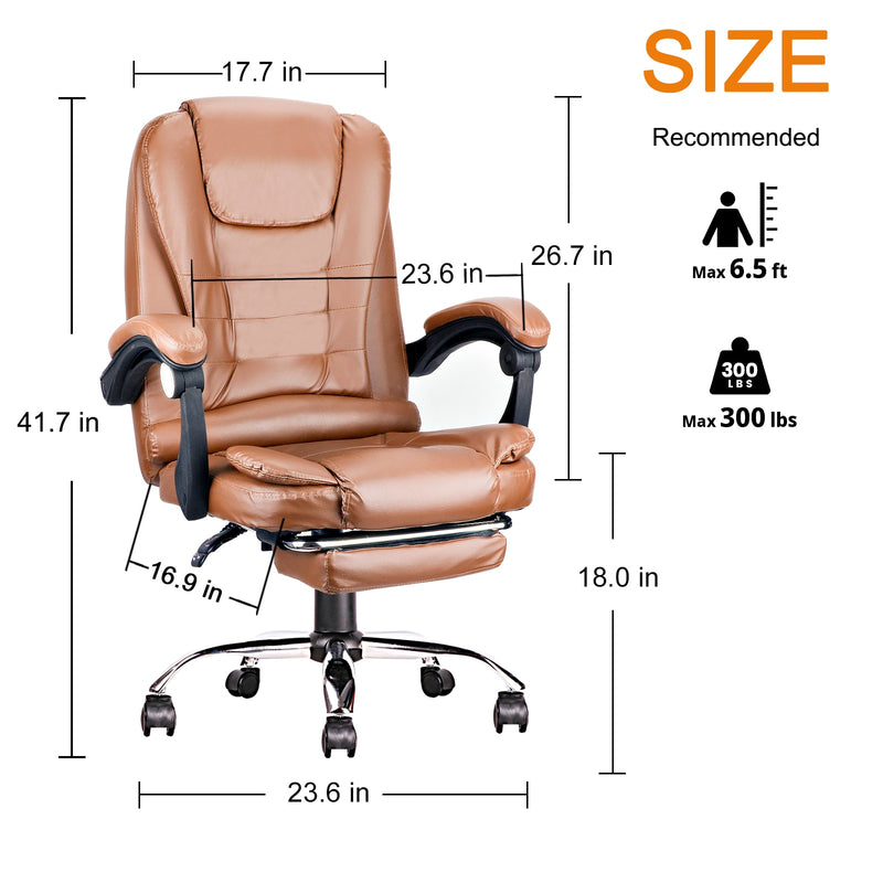 Bürodrehstuhl Ergonomischer Executive Game Chair Computerstuhl mit Fußstütze Hohe Rückenlehne Höhen- und winkelverstellbar Schwarz/Café/Bernstein