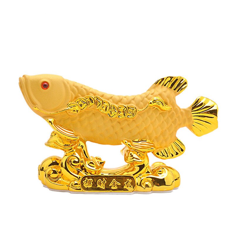 Chinesischer Stil Lucky Home Office Company Auto Talisman Money Drawing Fortune Arowana Golden Resin Fish Dekorative Statue
