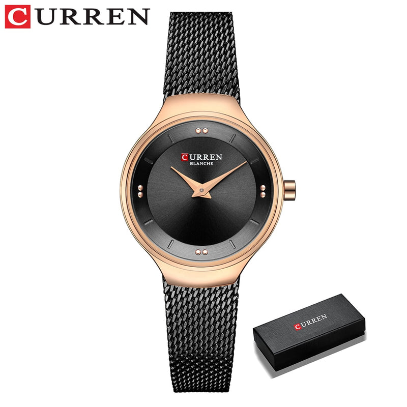 Elegant Women Watches CURREN Fashion Quartz Stainless Steel Mesh Watch Female Simple Wristwatch for Ladies Clock reloj mujer