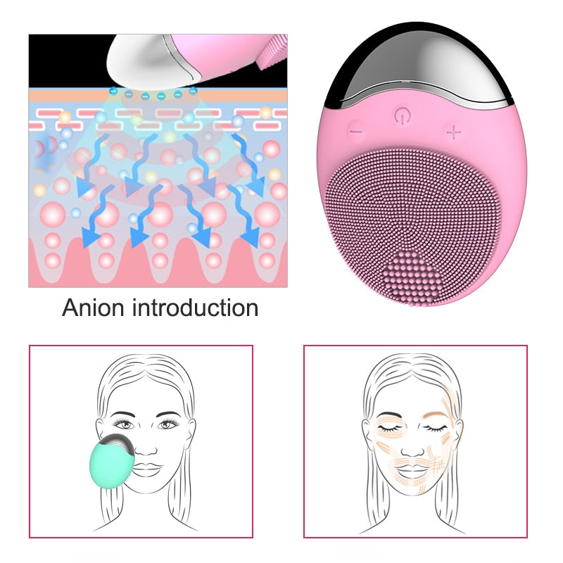 Electric Face Cleaner Sonic Silicone Facial Cleansing Brush Electric Ultrasonic Vibrating Face Massager Mini Pore Deep Cleaning