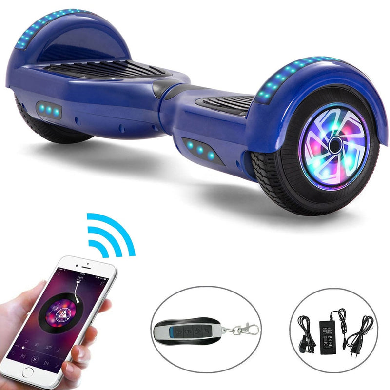 Hoverboard 6,5 pulgadas Altavoz Bluetooth Auto equilibrio Scooters eléctricos luces LED Smart Two Wheels Hover Board Key para regalo de niños
