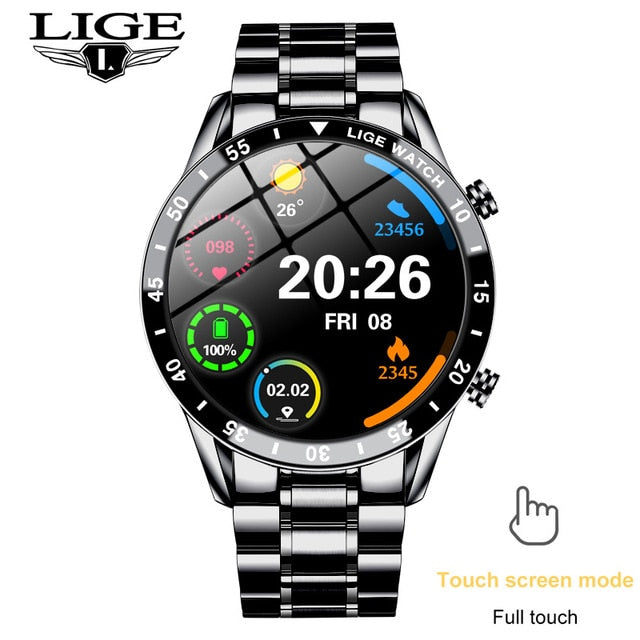 LIGE 2021 Neue Smart Watch Männer Voller Touchscreen Sport Fitness Uhr IP68 Wasserdicht Bluetooth Für Android ios Smartwatch Herren