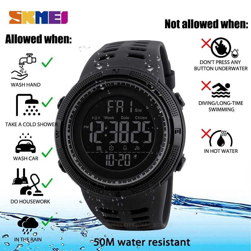 SKMEI Men Watches Sports Countdown Double Time Watch Alarm Chrono Digital Wristwatches Man Clock Waterproof Relogio Masculino