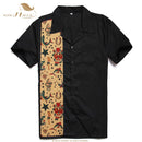 SISHION L-2XL  Men Shirt ST110 Short Sleeve Black Red Rockabilly Cotton Casual Bowling Shirts for Men camisa masculina
