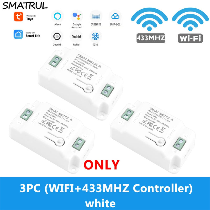 SMATRUL Tuya Smart Life Home APP WiFi +RF 433Mhz Switch LighT Wall Relay Timer Module Voice Google Home Alexa 110V 220V 10A Lamp