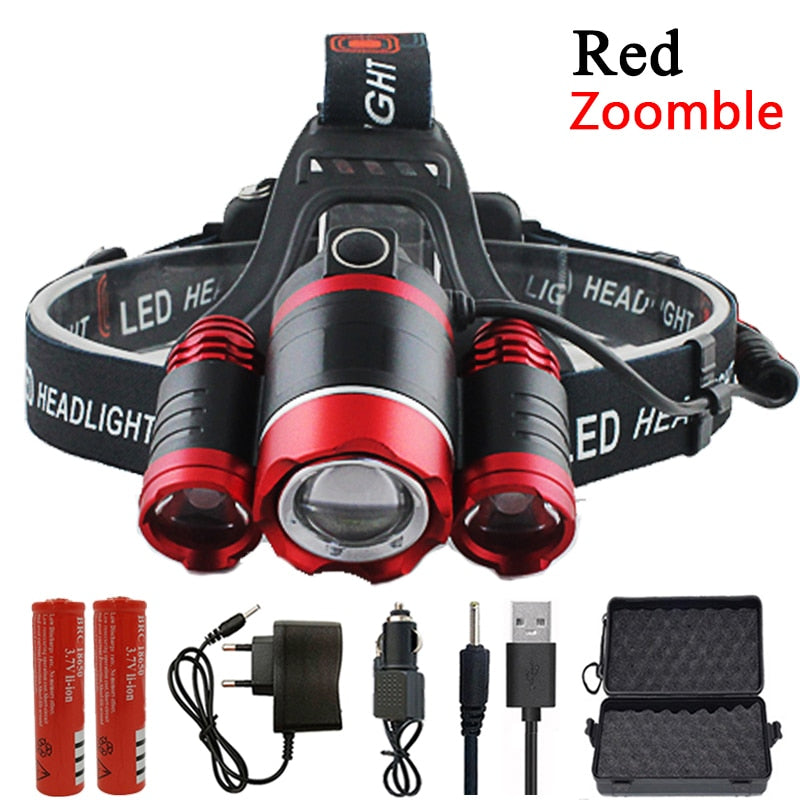 3 Led Scheinwerfer Wiederaufladbare XM-L T6 Scheinwerfer Licht Laterne Stirnlampe Taschenlampe Zoombare 18650 Batterie Jagd Angeln Beleuchtung