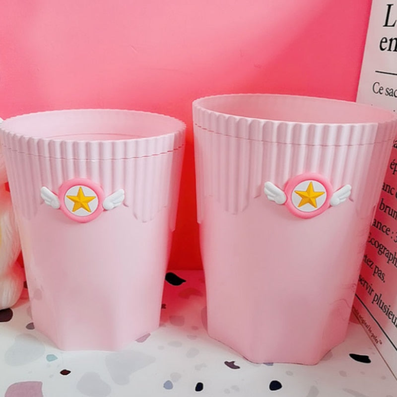 Creative Pink Waste Bin Anime Card Captor Sakura Plastic Trash Can Kawaii Cartoon Home Office Desktop Garbage Storage Basket New