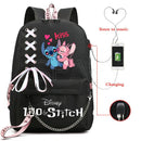 Disney Kawaii Stitch Bag Zipper USB Charging Mochila Capacity Backpack Women Kpop School Bags for Teenage Girls Students