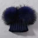 Gorro de punto de invierno para bebé con dos pompones de piel, gorro de bola de piel Natural para niño y niña, gorros para niños, gorro con pompón de piel auténtica doble para niños