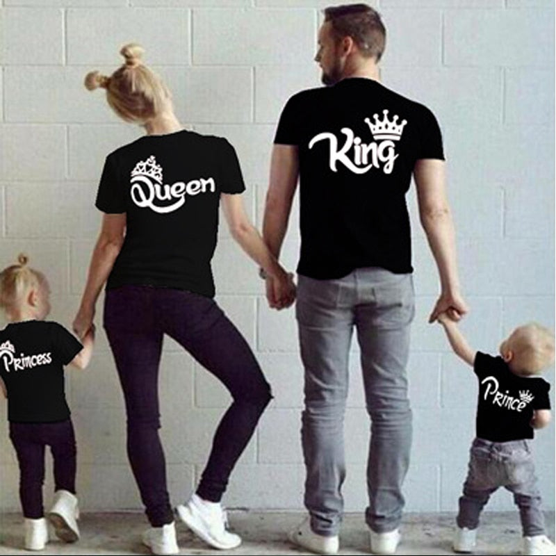 Family Matching Clothes Cotton T-Shirt Father Mother Daughter Son King Queen Men Women T Shirt Groot Plus Size Summer Top Tshirt