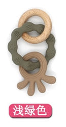 1PC Silicone Teether Baby Rudder Shape Wooden Teether Ring Kid Gift Food Grade Silicone Children&