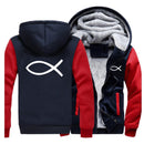 2022 Winter Mens Thick Sweatshirt Christian JESUS fish Hoodies  Brand Zipper Jacket Warm Fleece Thicken Coat Casual Streetwear