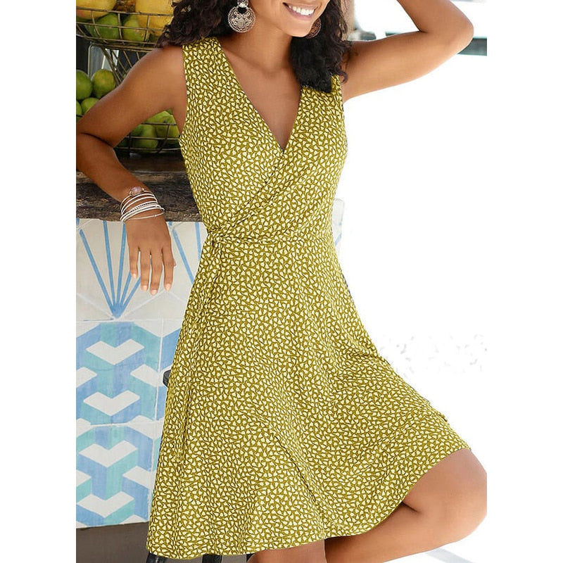 2021 New Casual Polka Dot Dress Women V Neck Sleeveless Bandage Beach Dress Summer Bohemian Dresses For Women Free Shipping