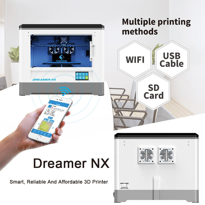Flashforge 3D Printer Dreamer NX Fully Assembled Single Extruder Wireless Connection DIY 3d Printer Kit with Lock for Family Use