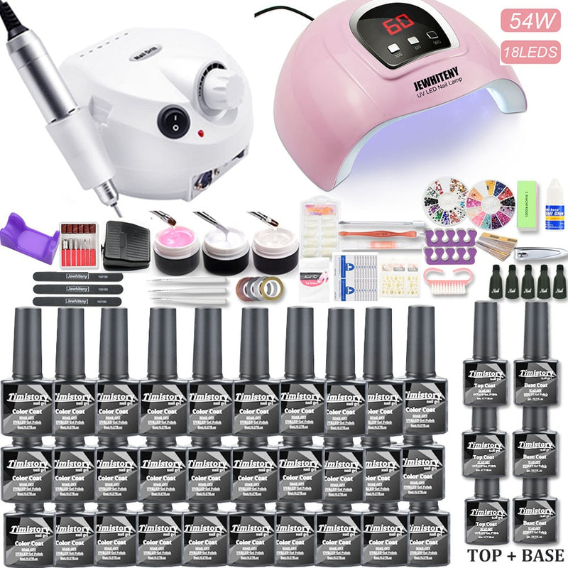 Juego de manicura con lámpara de uñas Led UV 120 W/54 W juego de uñas 30/20 colores Kit de esmalte de uñas de Gel juegos de herramientas con taladro de uñas