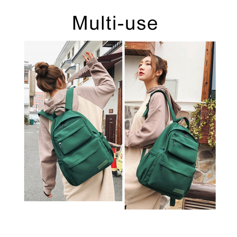 Große Kapazität Wasserdicht Nylon Frauen Rucksack Weibliche Multi Tasche Reine Farbe Reiserucksack Schultasche für Mädchen im Teenageralter Neu