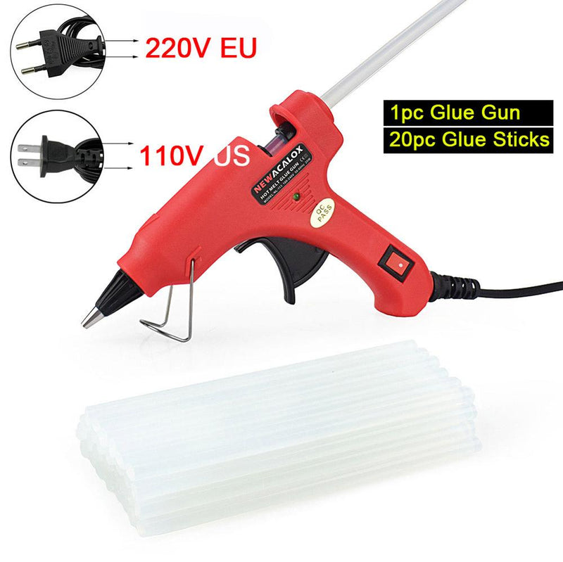 NEWACALOX 20W 220V Hot Melt Glue Gun with 20Pcs 7mm Glue Sticks Industrial Mini Guns Thermo Gluegun Heat Temperature Tool