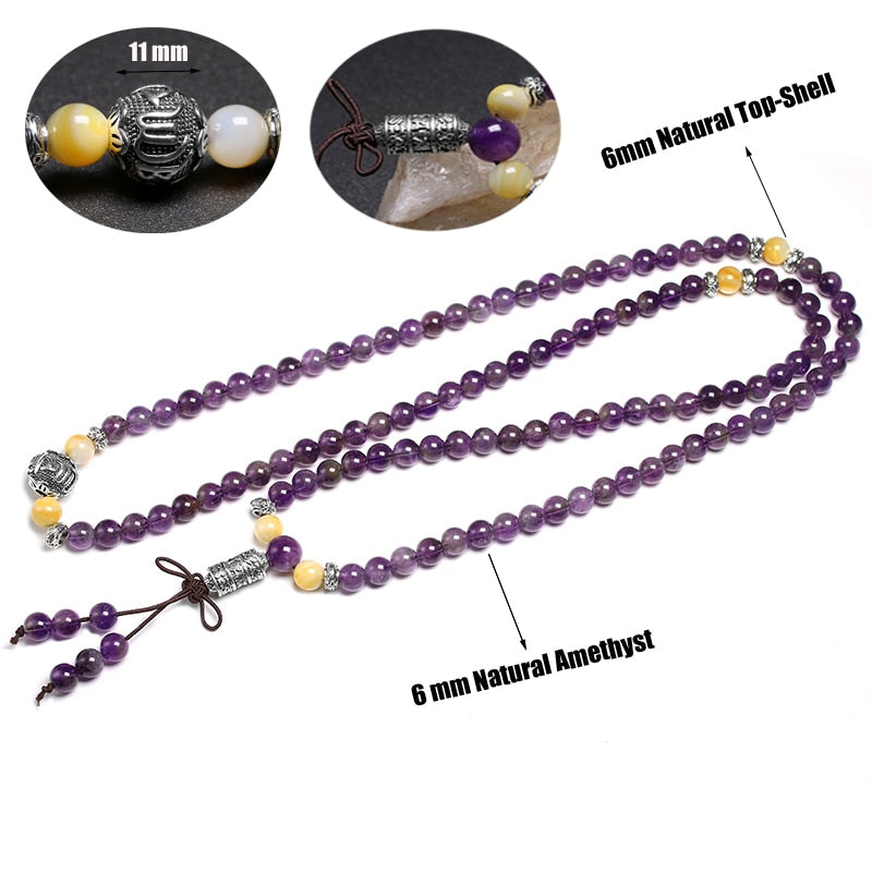 Pulseras de cuentas de piedra natural 108 Mala 6 mm Pulsera de amatista Tibetano OM Charm