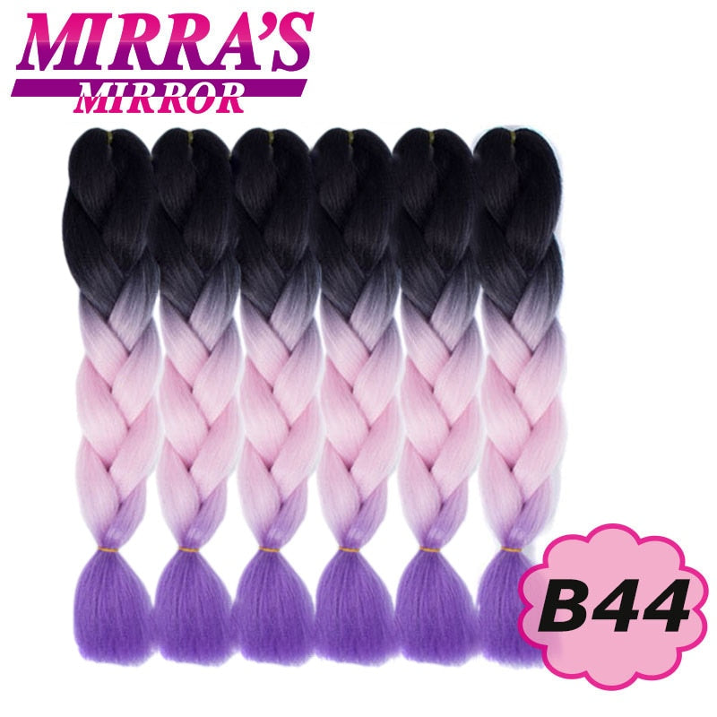 Trenzas Jumbo de 24 pulgadas, cabello sintético para caja trenzada, extensiones de cabello trenzado Ombre, tres tonos, negro, marrón, azul, rosa, espejo de Mirra