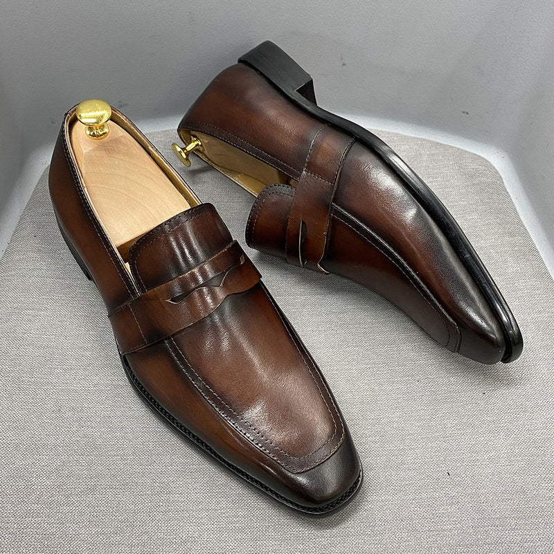 Size 6 To 13 Classic Mens Penny Loafers Genuine Cow Leather Dress Shoes Brown Handmade Slip on Italian Style Office Formal Shoes