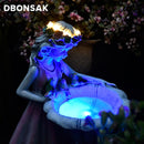 Figura de ángel de resina escultura Hada de las flores decoración Solar corona estatua de niña al aire libre Villa patio jardinería adornos de paisaje