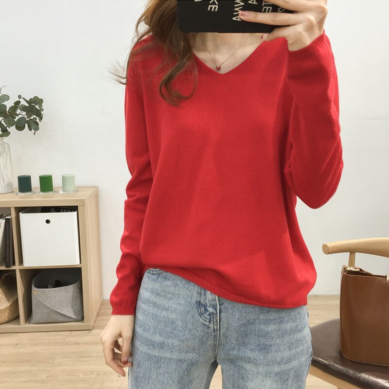 Woman Sweaters V-Neck knit Bottoming Loose Shirt Spring New Oversize Women's Tops Pullover Big Sweater Autumn Korean кардиган