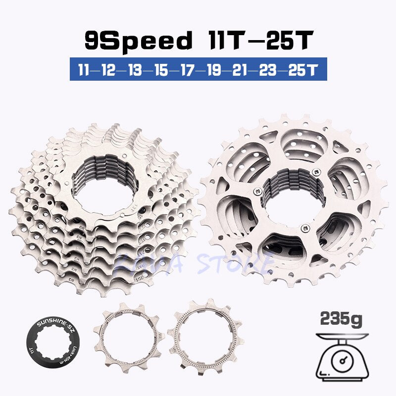 SUNSHINE Road Bike Freewheel 11-25T/28T/32T/34T/36T Bicycle Flywheel 8/9/10/11/12S Speed Cassette Sprocket for Shimano HG K7