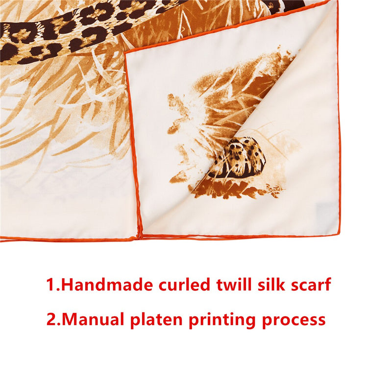 90cm Leopard Twill Hijab Silk Scarf Handmade Curled Design Luxury Brand Square Scarf Women Bandana Foulard Head Scarves Shawl