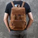 Vintage Crazy Horse Leather Men Backpack Unisex Cow Leather 14" Laptop Rucksack Women Thick Real Leather School Bag Casual Bag