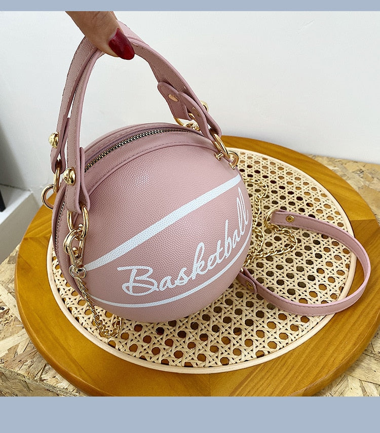 Buylor Personality Basketball Crossbady Bag for Women Casual PU Leather Handbag Cute  Round Ball Purse Wacky Female Chains Tote