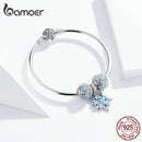 bamoer Genuine 925 Sterling Silver Winter Snowflake Princess Bangle for Women Charm Bracelet Luxury European Bijoux SCB833