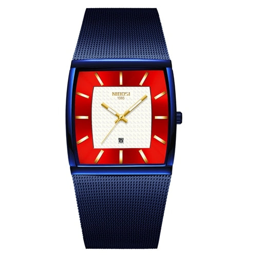 NIBOSI, relojes para hombre, marca superior, reloj de cuarzo cuadrado azul de lujo, reloj de pulsera dorado resistente al agua para hombre, reloj Masculino