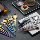 24Pcs/set Steak Knife Fork Coffee Spoon Teaspoon Gold Cutlery Kitchen Tableware Upscale Stainless Steel Western Tableware Set