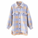 Stylish Sweet Plaid Woolen Shirt Jackets Women Fashion Pockets Turn-down Collar Check Jacket Cute Girls Chic Coat Streetwear