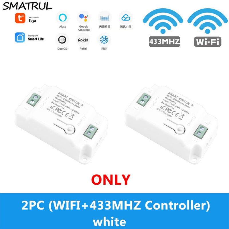 SMATRUL Tuya Smart Life Home APP WiFi +RF 433Mhz Switch LighT Wall Relay Timer Module Voice Google Home Alexa 110V 220V 10A Lamp