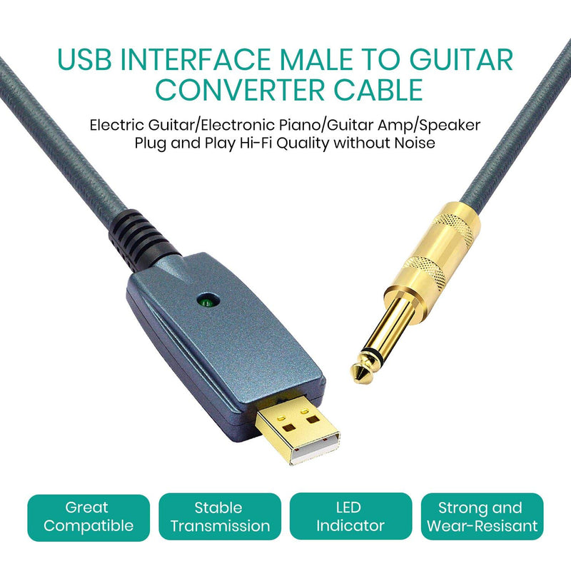 Interfaz de Cable USB a guitarra macho a conector de 6,35mm accesorios de guitarra eléctrica adaptador de Cable de conector de Audio para instrumento 3M