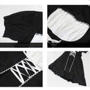 QWEEK Goth Maid Dress Kawaii Gothic Milkmaid  Lolita Outfit Cosplay Costume E Girl Puff Sleeve Bandage Dress 2021 Mall Goth Emo