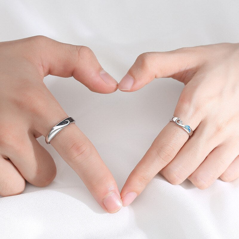 925 Sterling Silver Zircon Enamel Couple Open Rings For Women Romantic Student Valentine's Day Gift Fine Jewelry Flyleaf New