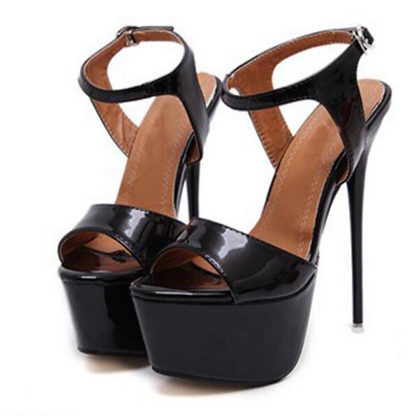 Sandalias Aneikeh con correa en el tobillo y plataforma, zapatos de fiesta para mujer, zapatos de tacón de boda de 16cm, sandalias de gladiador con lentejuelas negras